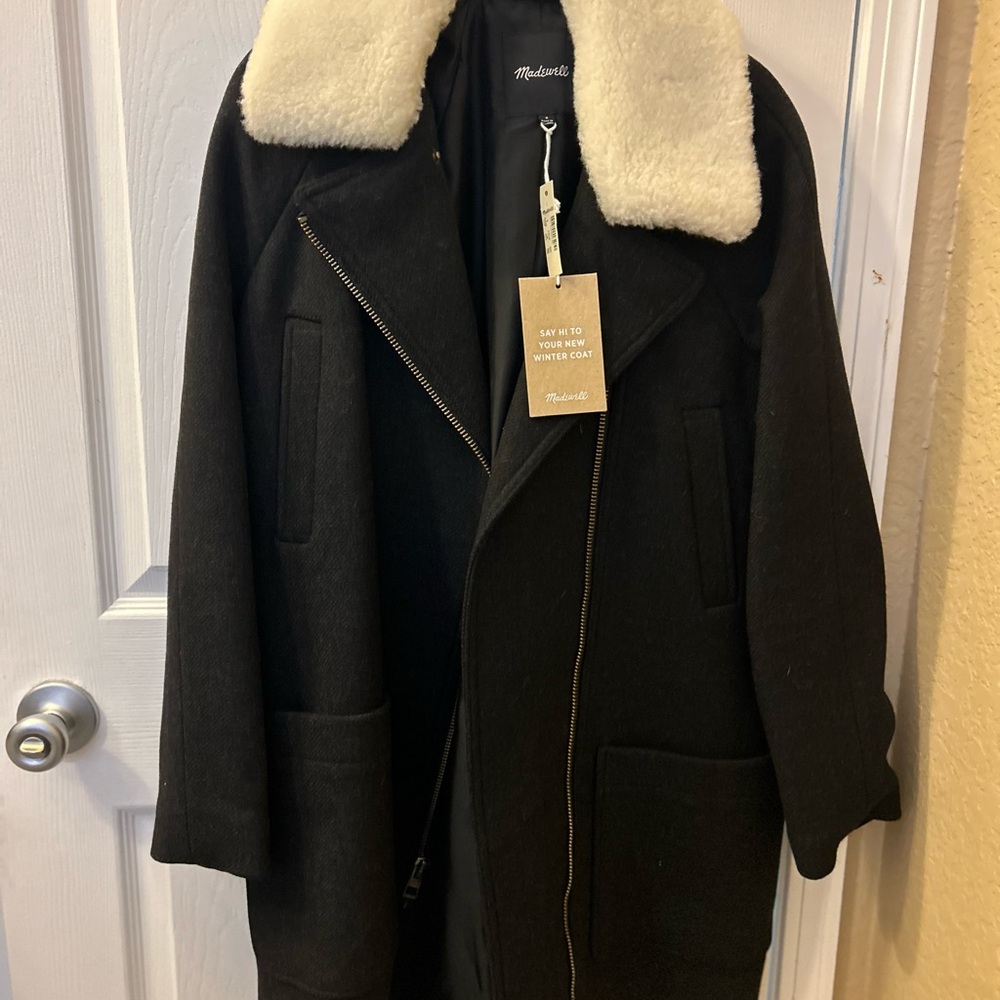 Madewell Black Pea Coat with Cream Collar